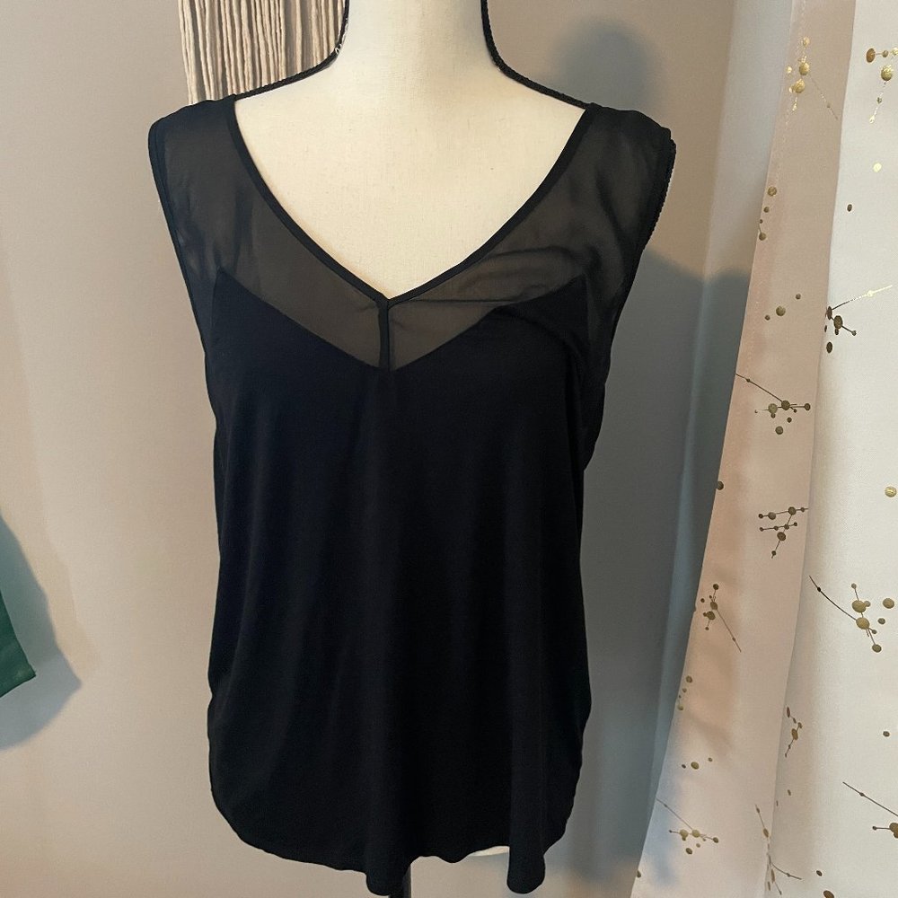 Modcloth Black v-neck Tank with see-through detail